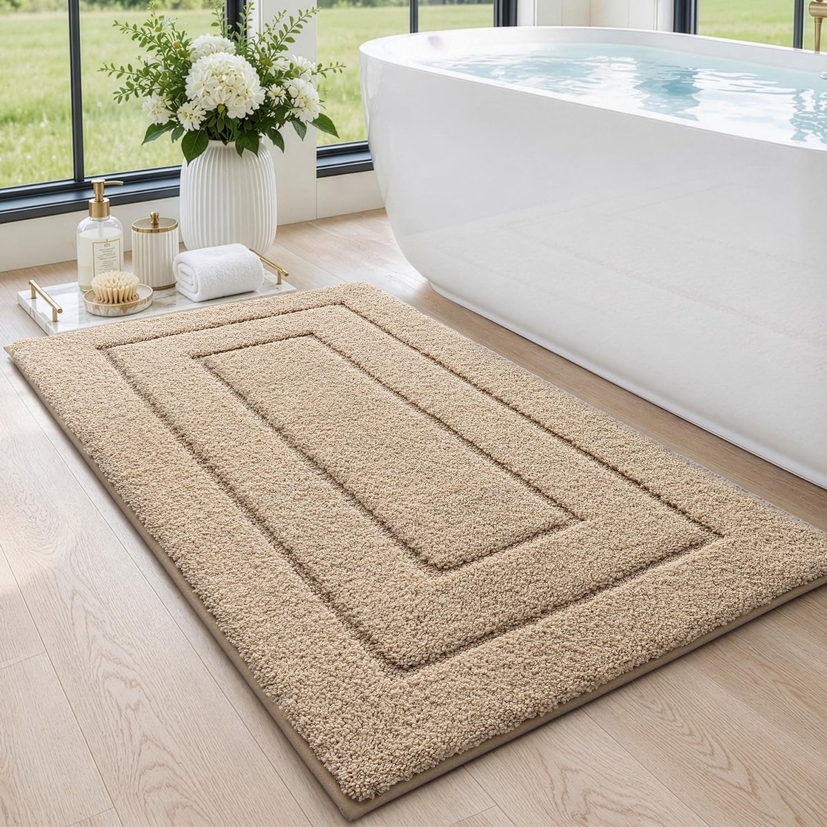 SnelShoppen - Badmat 60x110 cm Antislip Zacht Waterabsorberend Machinewasbaar Badkamertapijt Beige voor Douche Bad Toilet