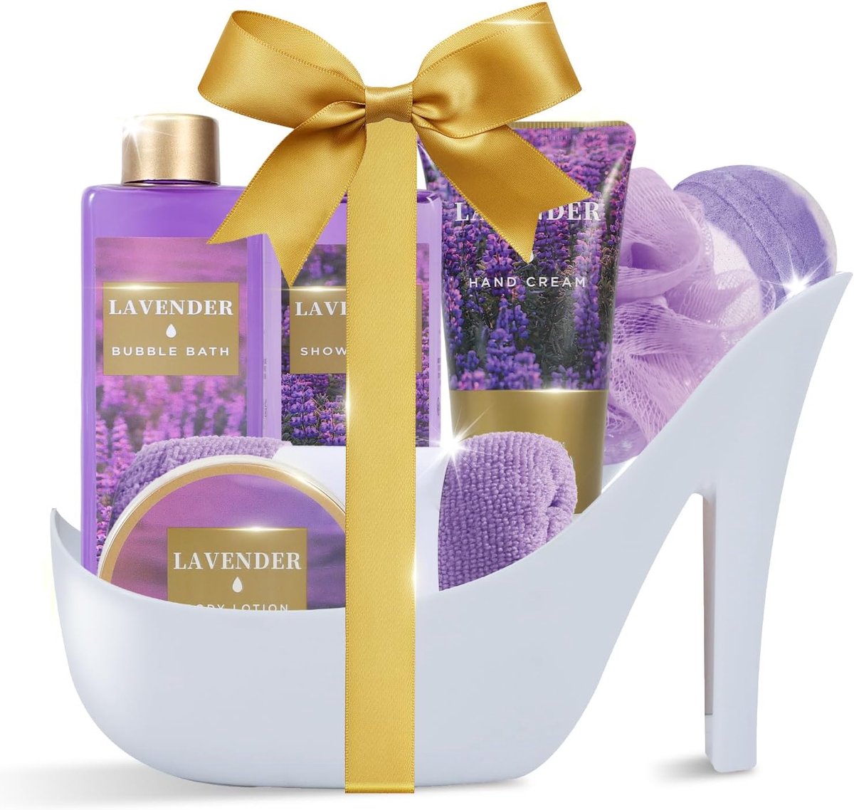 SnelShoppen - 8PC Lavendel Hoge Hak Vormige Spa Bad Sets voor Vrouwen - Luxe Geschenken voor Huwelijk, Moederdag, Valentijnsdag en Kerst