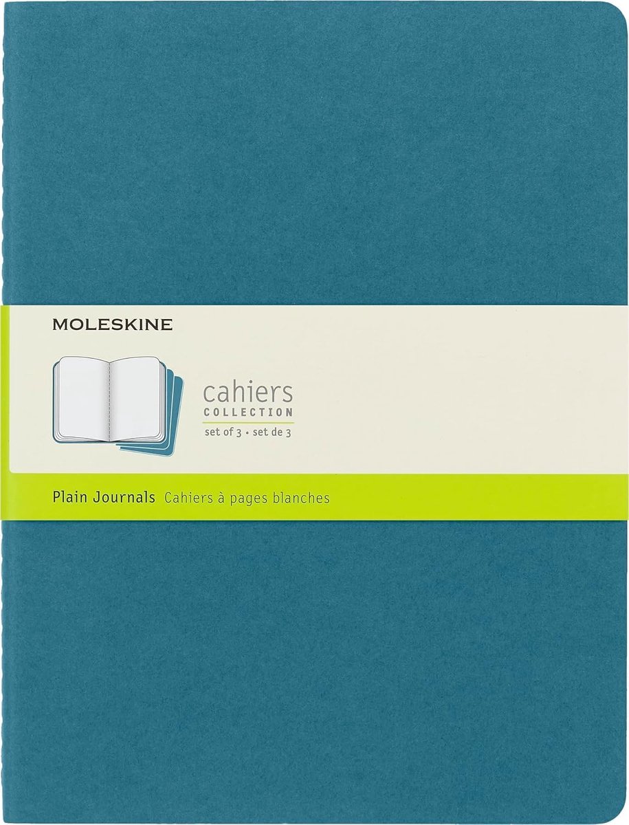 Thijox - Molenpapier Cahier Notitieboeken Set - 3 Delig - Extra Groot 19 x 25 cm - Blanco Pagina's - Kartonnen Omslag - Katoenen Borduurwerk - Levendi