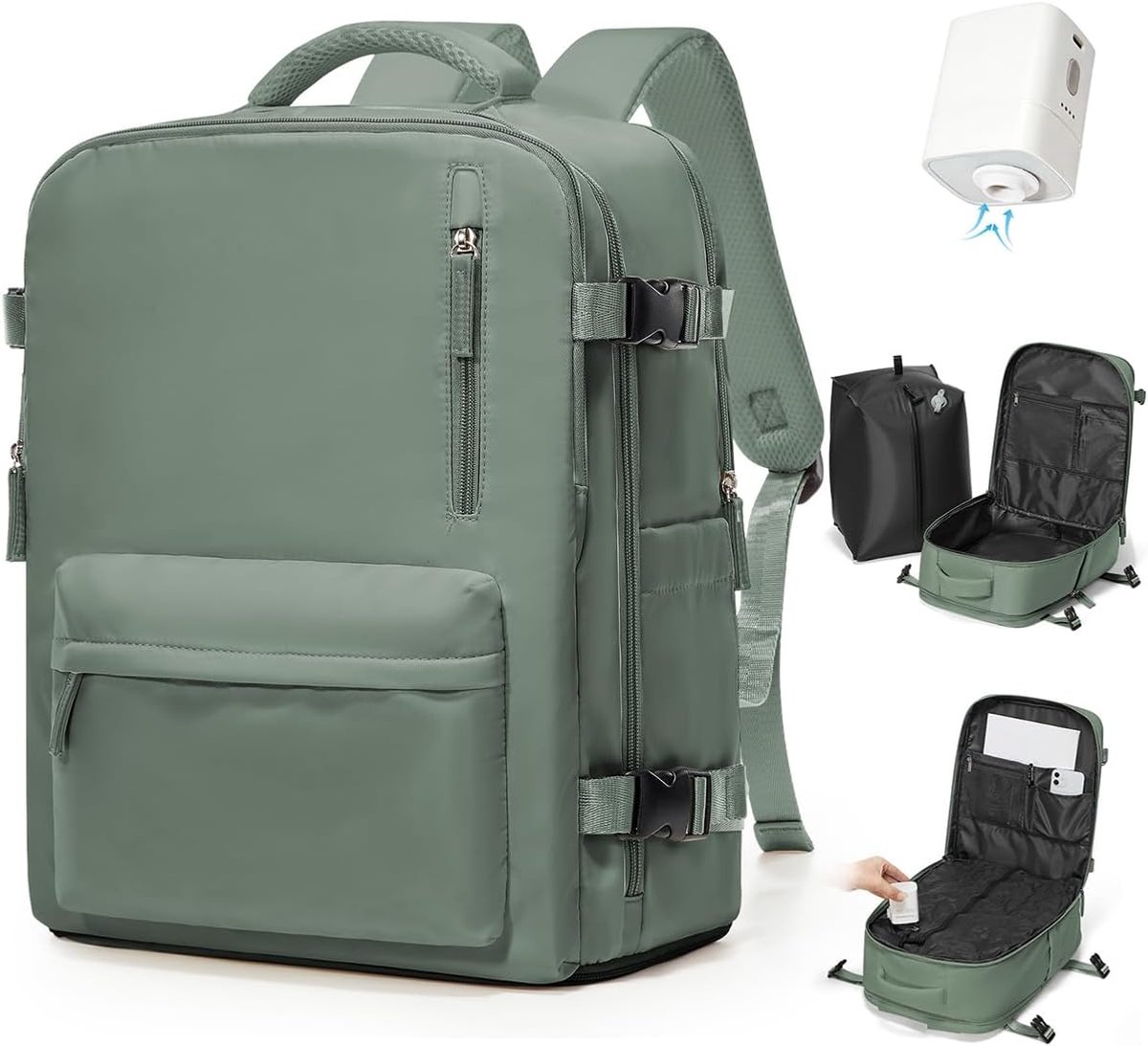 SnelShoppen - Vacuüm Rugzak Reistas met Pomp 40x30x20 Handbagage Dagrugzak Casual voor Dames Schoenenvak Laptop 16 inch Reisrugzak voor Ryanair Vuelin