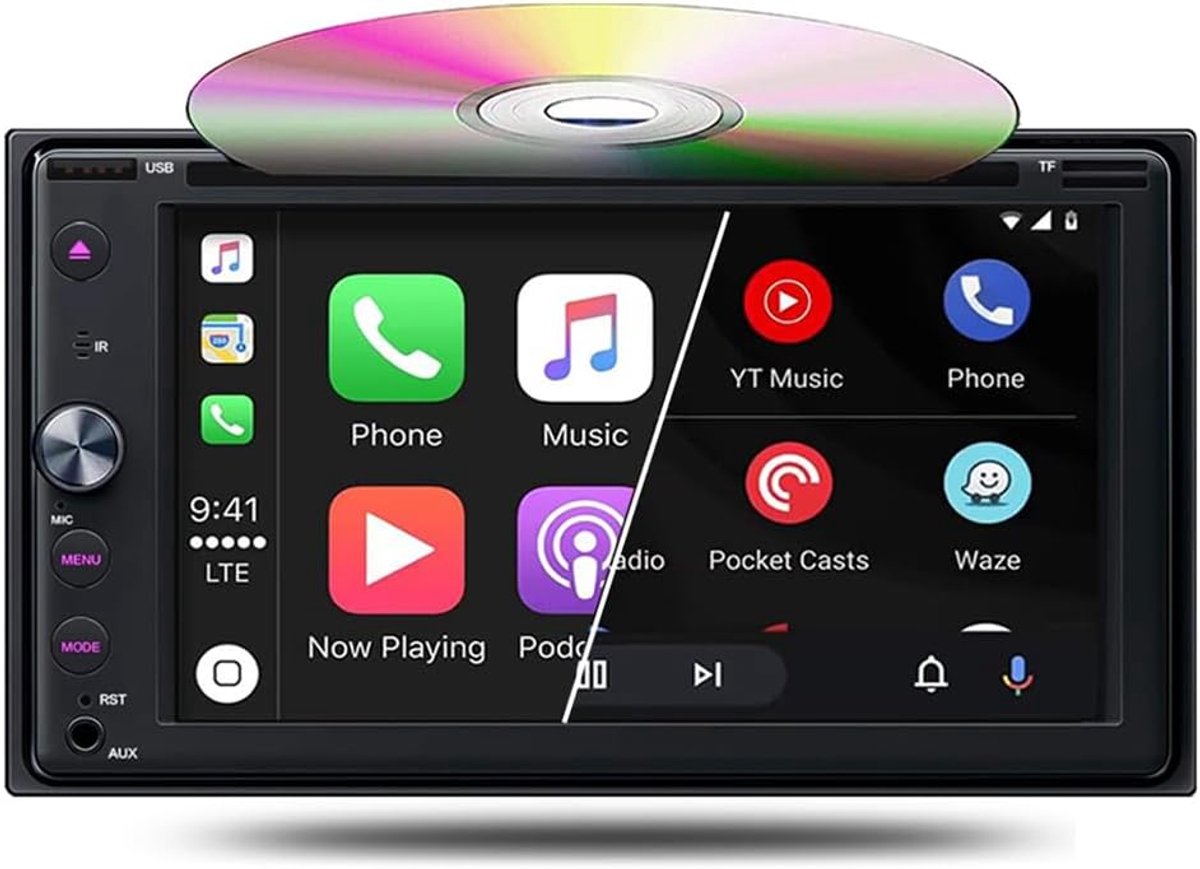 SnelShoppen - 8 Inch Dubbele Din Android Auto Stereo Draadloos AutoPlayer met Touchscreen, GPS Navigatie, Bluetooth, RDS Radio, WiFi, USB en 12LED Cam