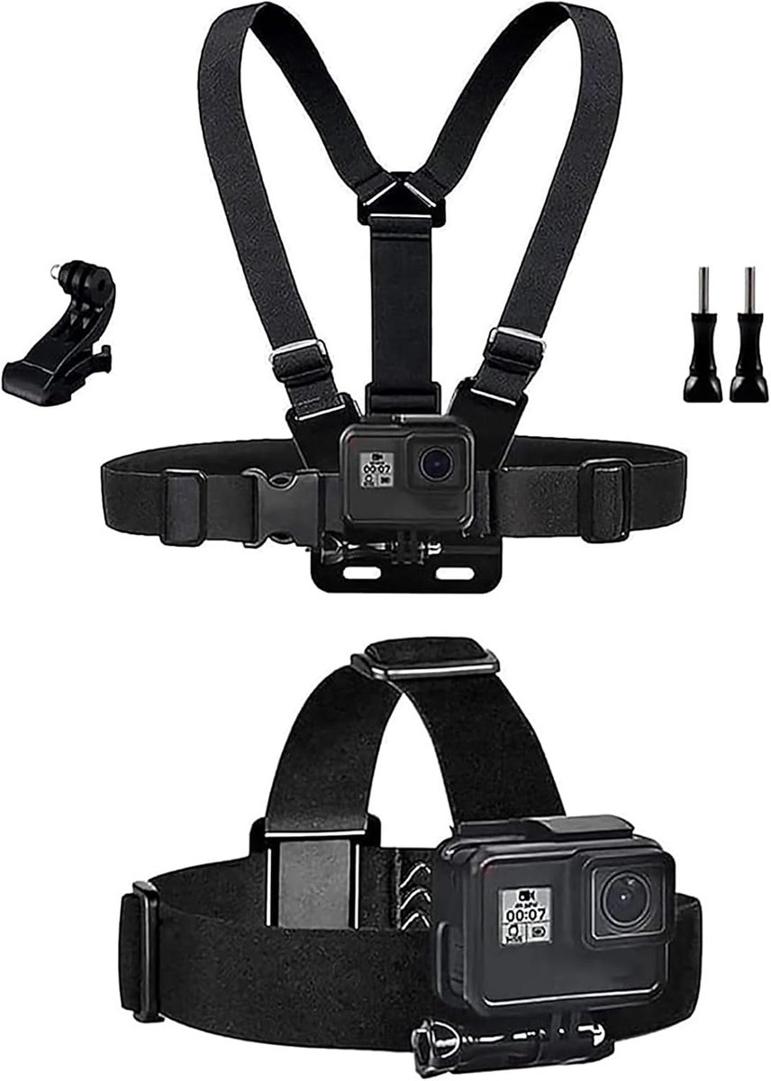SnelShoppen - Actiecamera-accessoires Kit - Borstbandhouder, Hoofdband, Houders, Compatibel met Diverse Actiecamera's - Compleet Met Duimschroeven en
