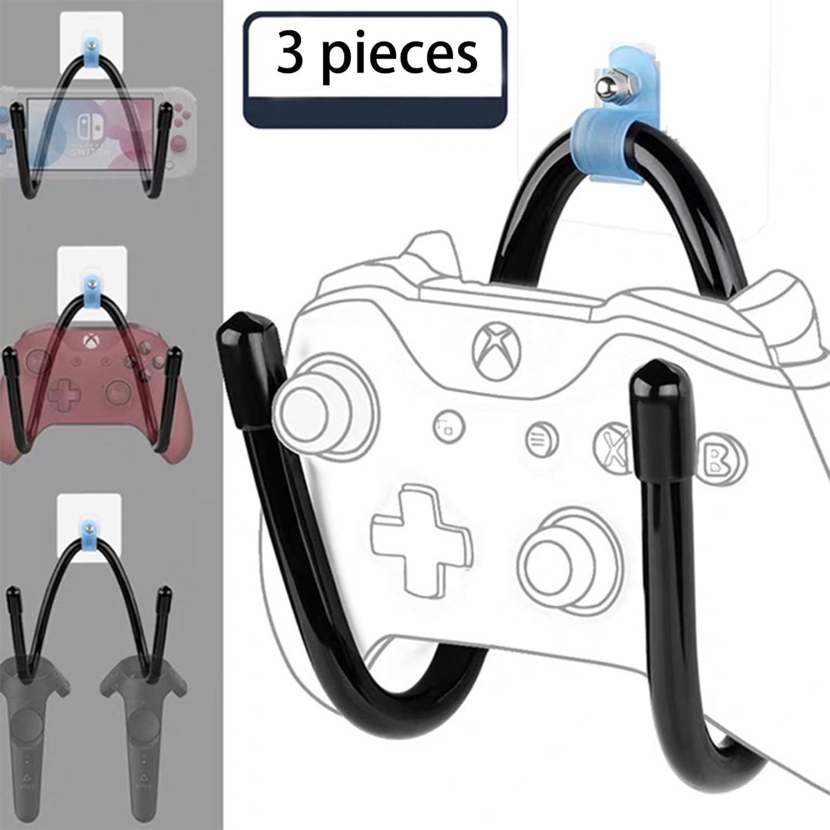 SnelShoppen - 3 stuks haken voor tuinslang, wandhouder voor tuinslang, muurbevestiging, opberghaken voor schuur, gereedschap, zwart, duurzaam ijzer me