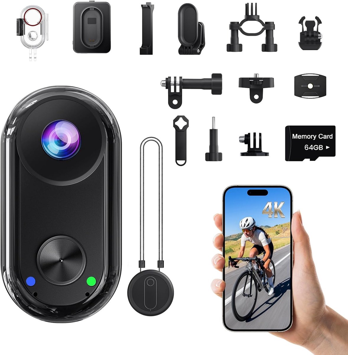 Thijox - 4K Action Cam Mini, Draagbare Vlogcamera, Handsfree POV-camera, 40m Waterdichte Onderwatercamera, Magnetische Actiecamera voor Fietsen, Motor