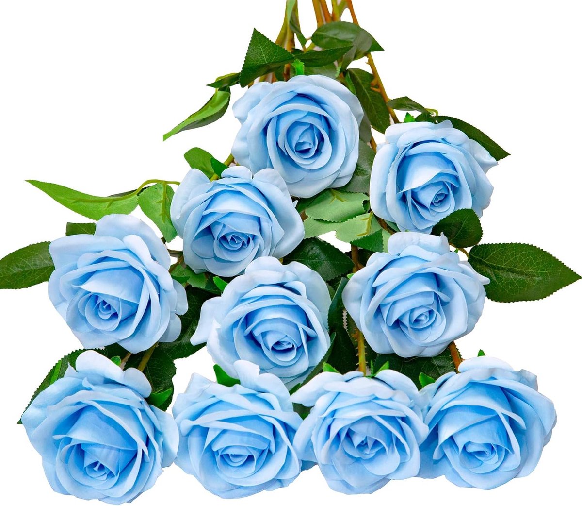 SnelShoppen - Kunstrozen zijden bloemen bruiloft boeketten met lange plastic stengels, hemelsblauw voor feest, decoratie, tafelarrangementen en woonin