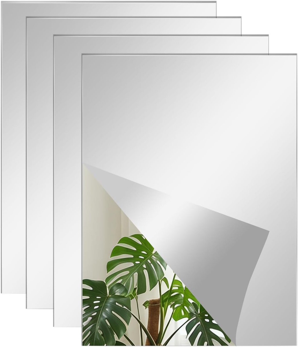 SnelShoppen - 4 Stuks Flexibele Zelfklevende Spiegelbladen 30x20cm | HD Acryl Wandspiegel voor Badkamer, Woonkamer, Slaapkamer, Onbreekbaar en Veilig