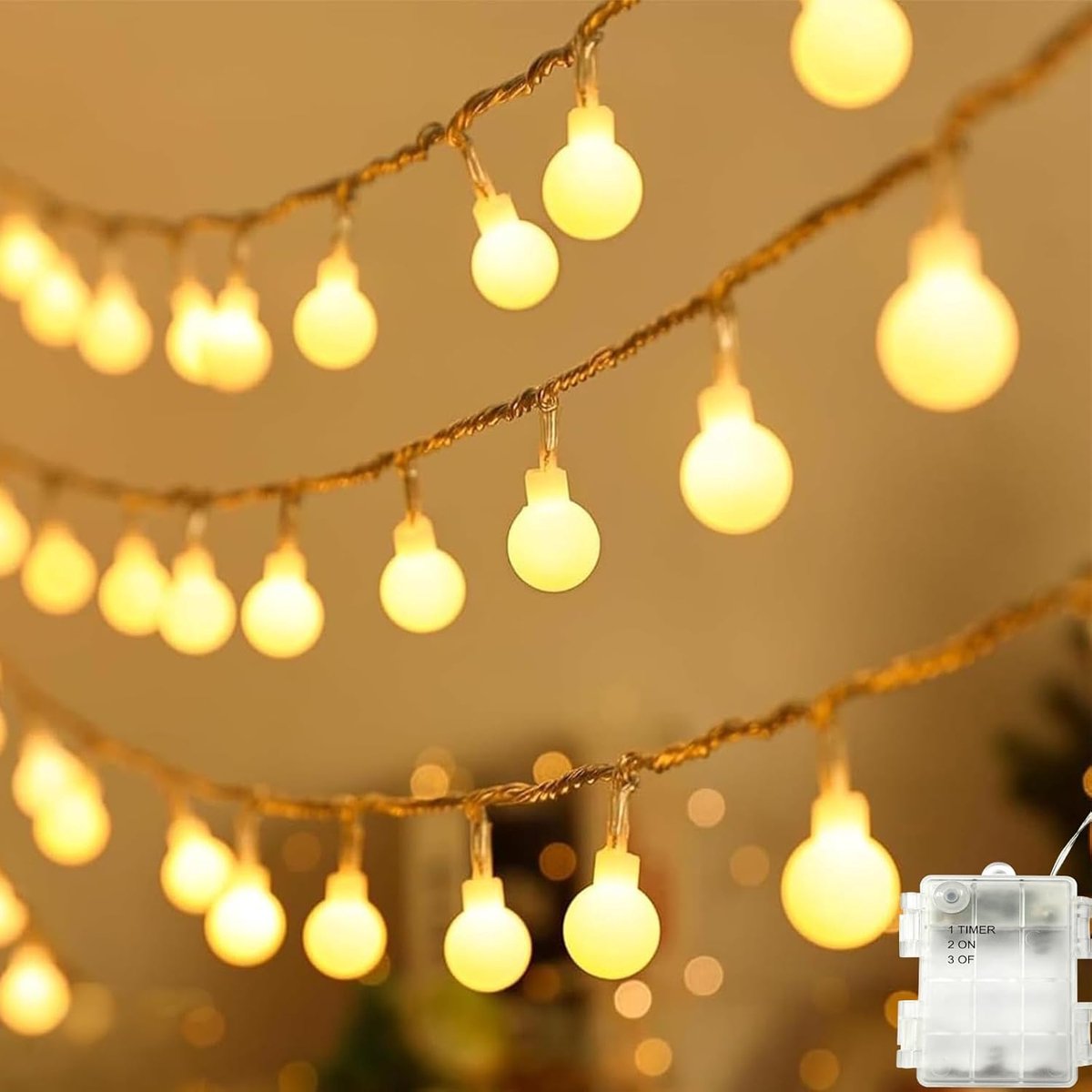 SnelShoppen - Lichtsnoer op Batterijen voor Buiten - LED Lichtketting Globe Warmwit - 30 LEDs met Timer - Perfect voor Balkon, Slaapkamer, Tuin, Feest