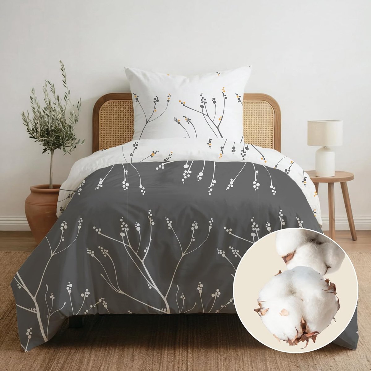 SnelShoppen - Dekbedovertrek 135x200 met Kussensloop 80x80 – Abstract Grijs Patroon – Katoenen Beddengoedset met Ritssluiting – Oeko-Tex – Wasbaar tot