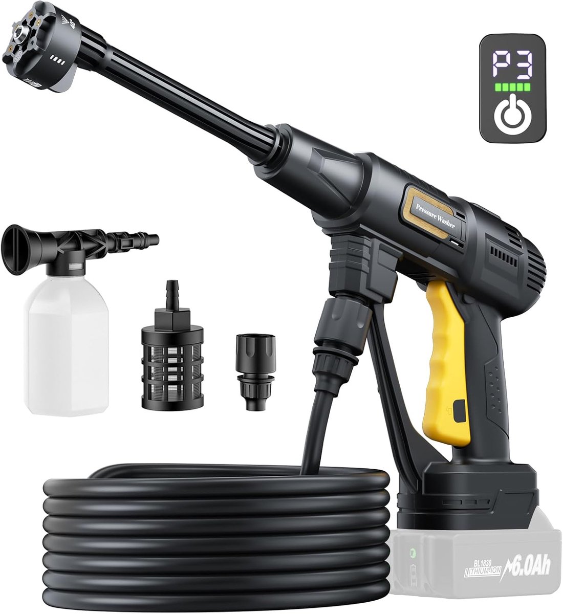 SnelShoppen - Accu-Hogedrukreiniger Voor 18V-Accu, Mobiele Draadloze Hogedrukreiniger Met 6-In-1 Multifunctioneel Mondstuk Voor Balkon, Auto, Tuin En