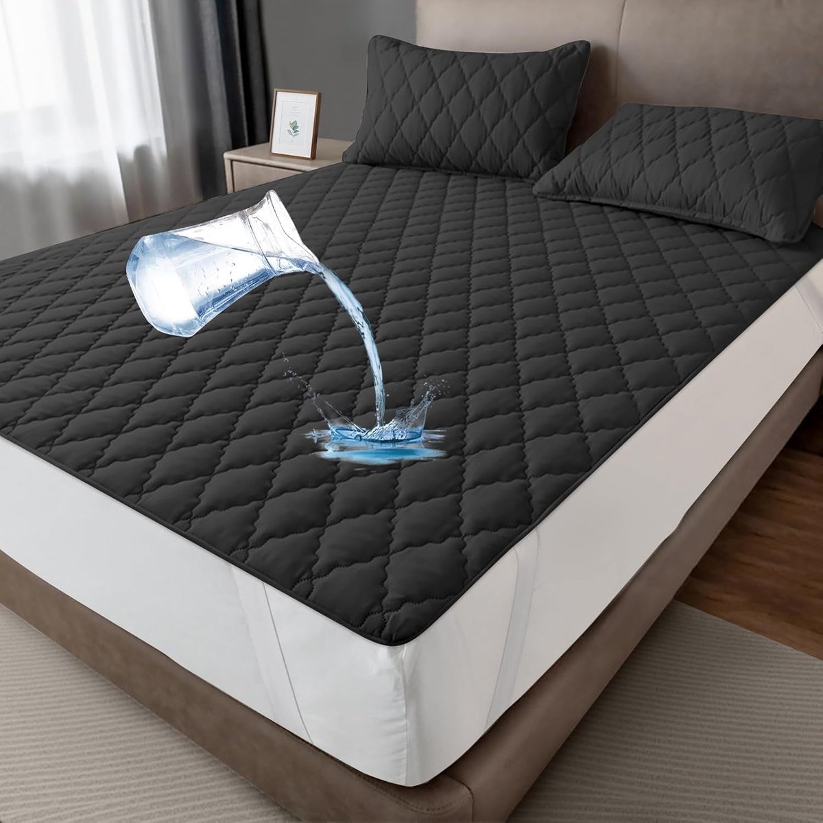 SnelShoppen - Waterdichte Matrasbeschermer 180 x 200 cm - Ademend Microvezel Matrashoes - Incontinentie Onderlegger - Wasbaar en Hygiënisch - Zwart