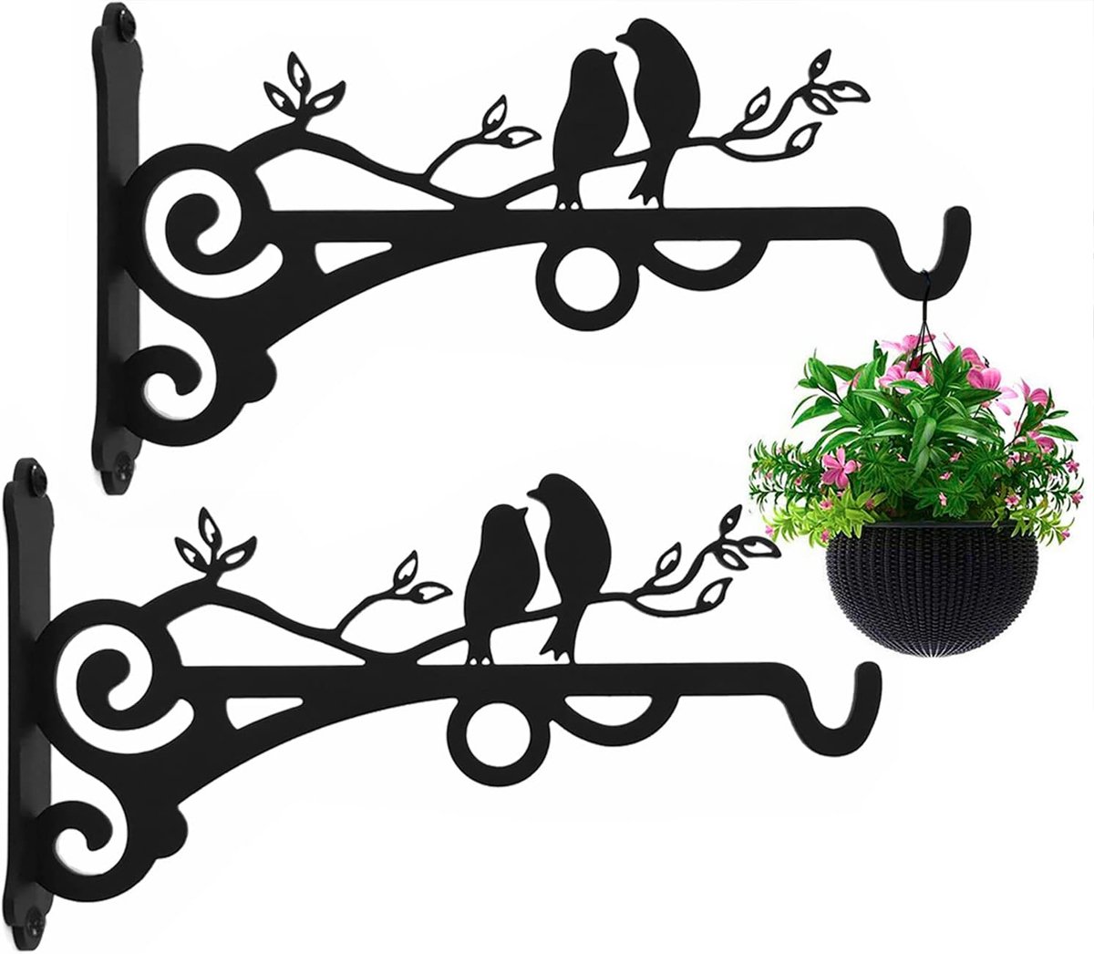 Plantenhaak - 2 stuks - Bloemenhaak - Plantenhanger - Wandhaak - Muurhaak - Hangende Plantenbeugel - Muurplanthaak - Muurhaak voor planten - Geschikt voor tuinplanten, bloemenlamp en vogelvoeder