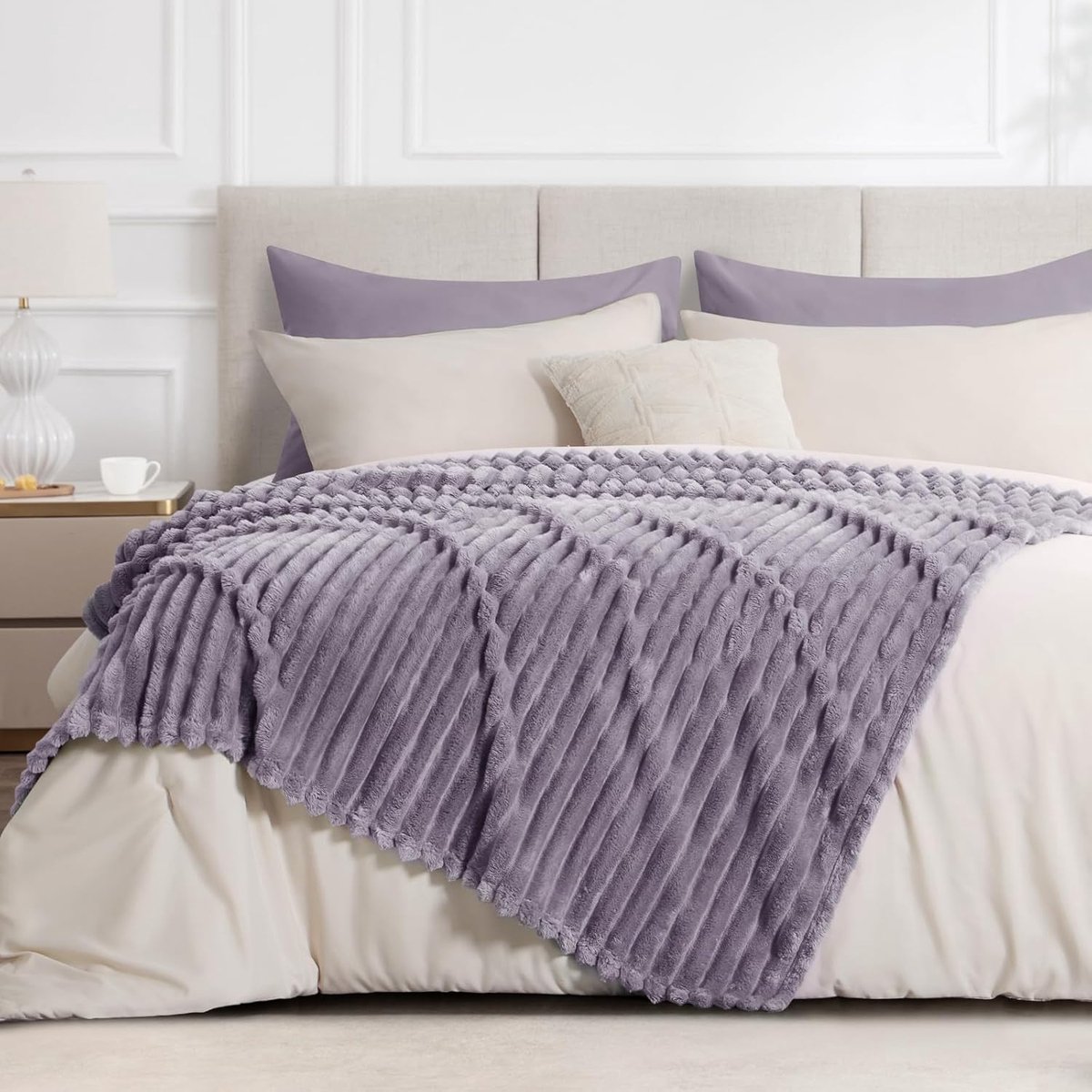 SnelShoppen - Fleece Plaid Deken 220 x 240 cm, Extra Zacht en Warm, Flanel Microvezel, Grote Dekens voor Bank en Bed, Paars, Ideaal voor Winter, Slaap