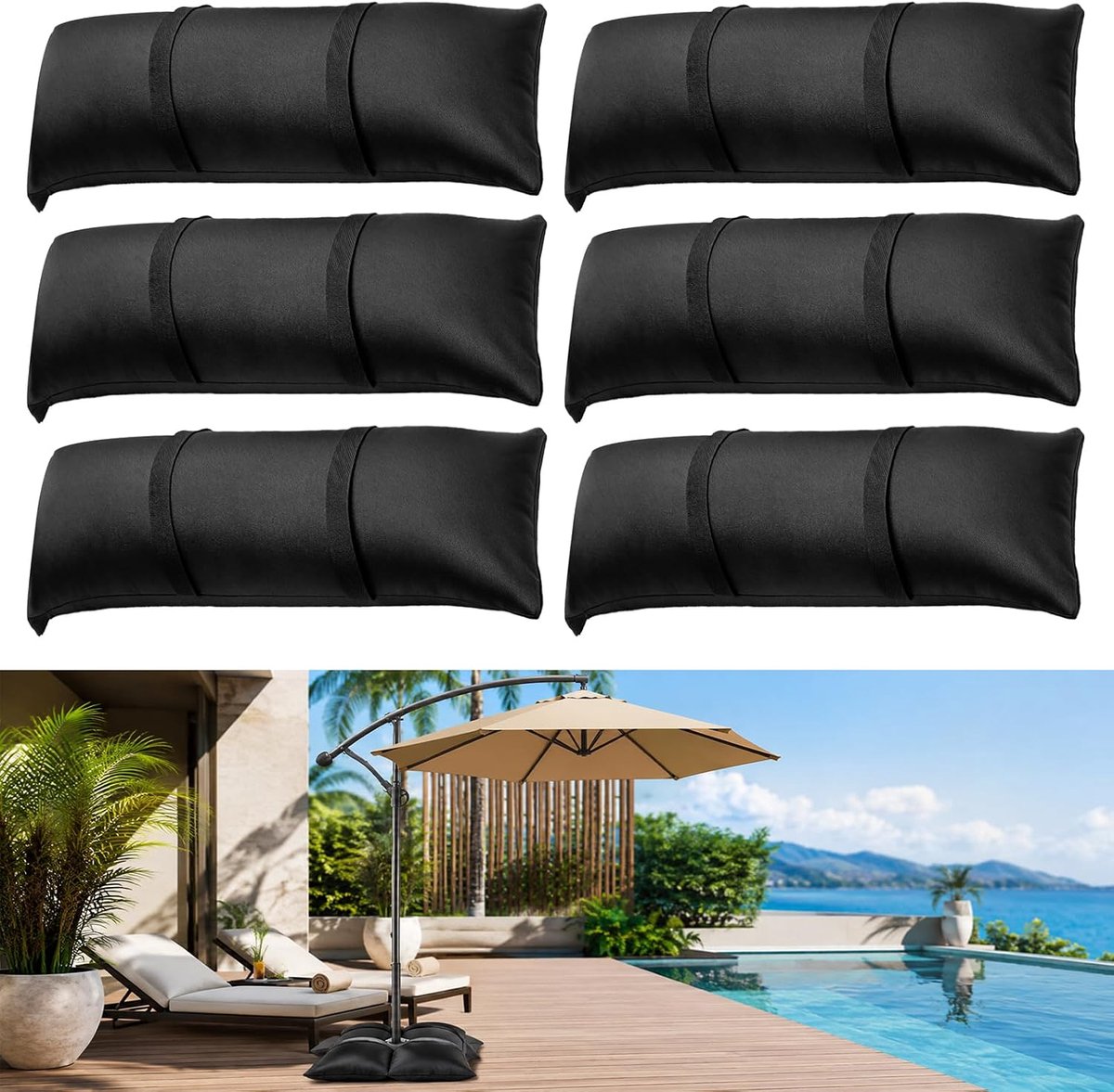 SnelShoppen - 6 stuks vulbare zandzakken voor tenten, parasols, trampolines - Weerbestendige 600D Oxford outdoor gewichtszakken - 29 x 73 cm - Ideaal