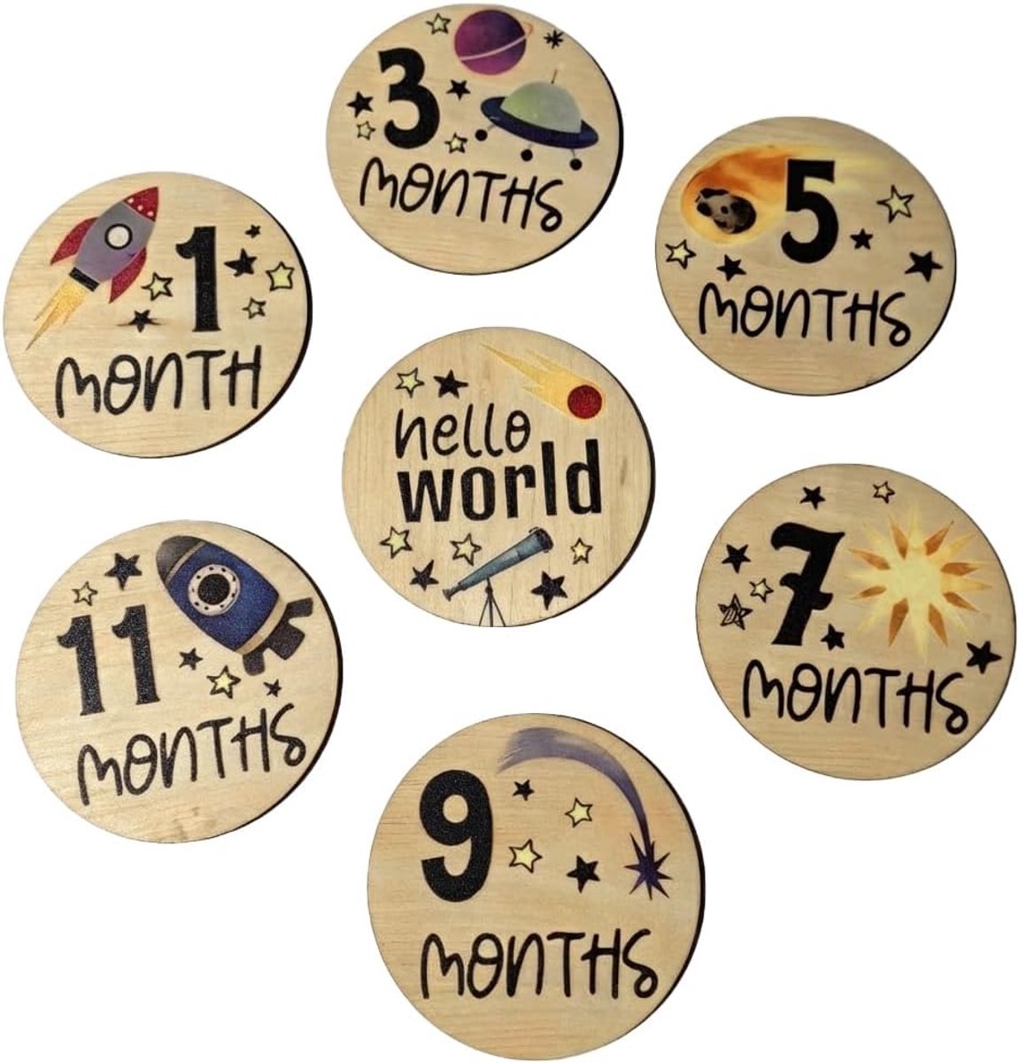 SnelShoppen - Set van 7 houten mijlpaalkaarten voor pasgeborenen - Perfect cadeau voor geboorte en babyshower - Documenteer unieke momenten in het eer