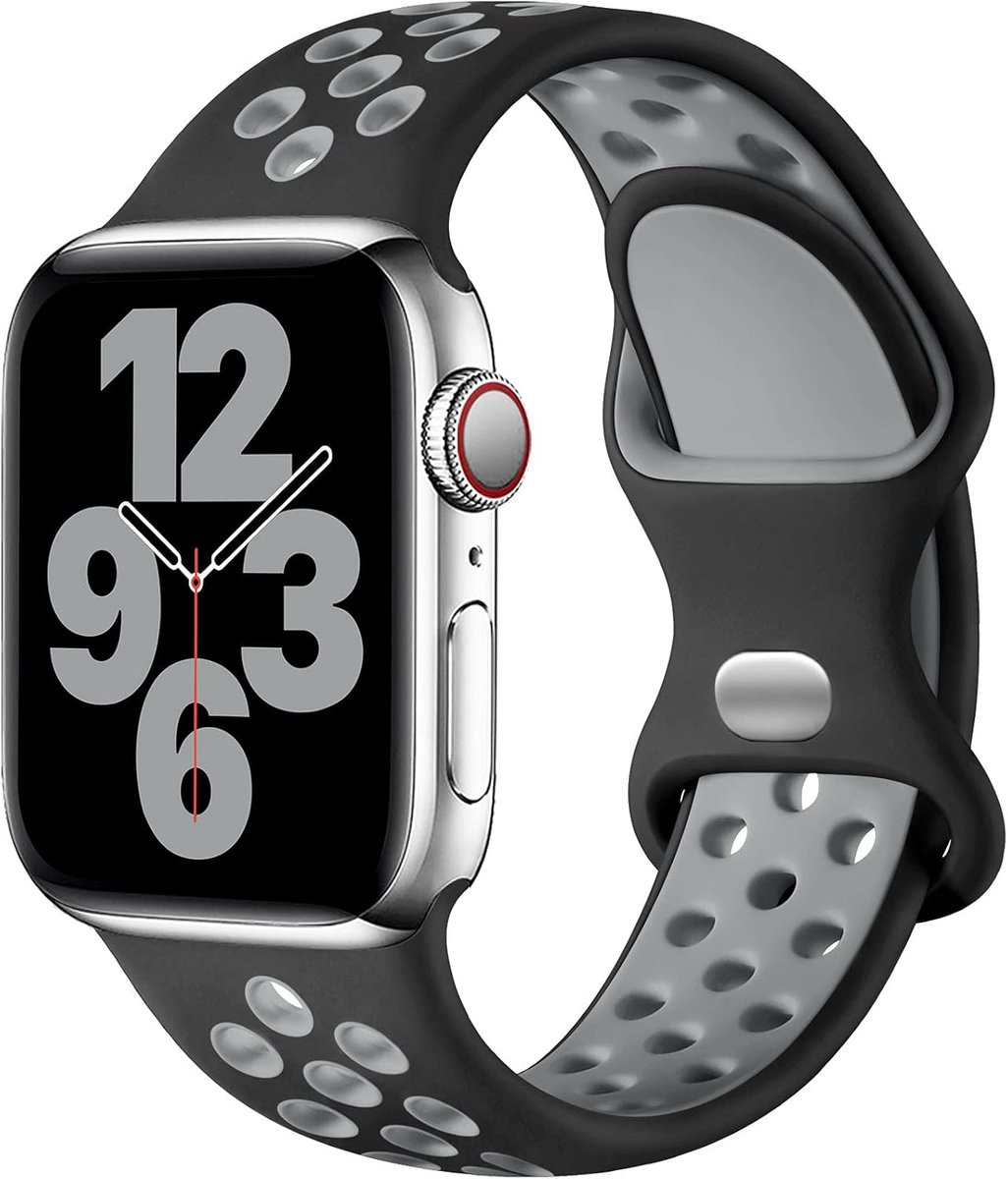 SnelShoppen - Sport Bandje Compatibel met Apple Watch 38mm 40mm 41mm - Ademend Siliconen Horlogebandje met Dubbele Gat Gesp - Voor iWatch Series 1 t/m