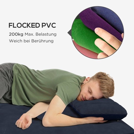 Luchtbed 203x152x22 cm - Tweepersoons Opblaasbaar Bed Met Ingebouwde Handpomp En 2 Kussens - Voor Camping En Gasten - Blauw — afbeelding 5