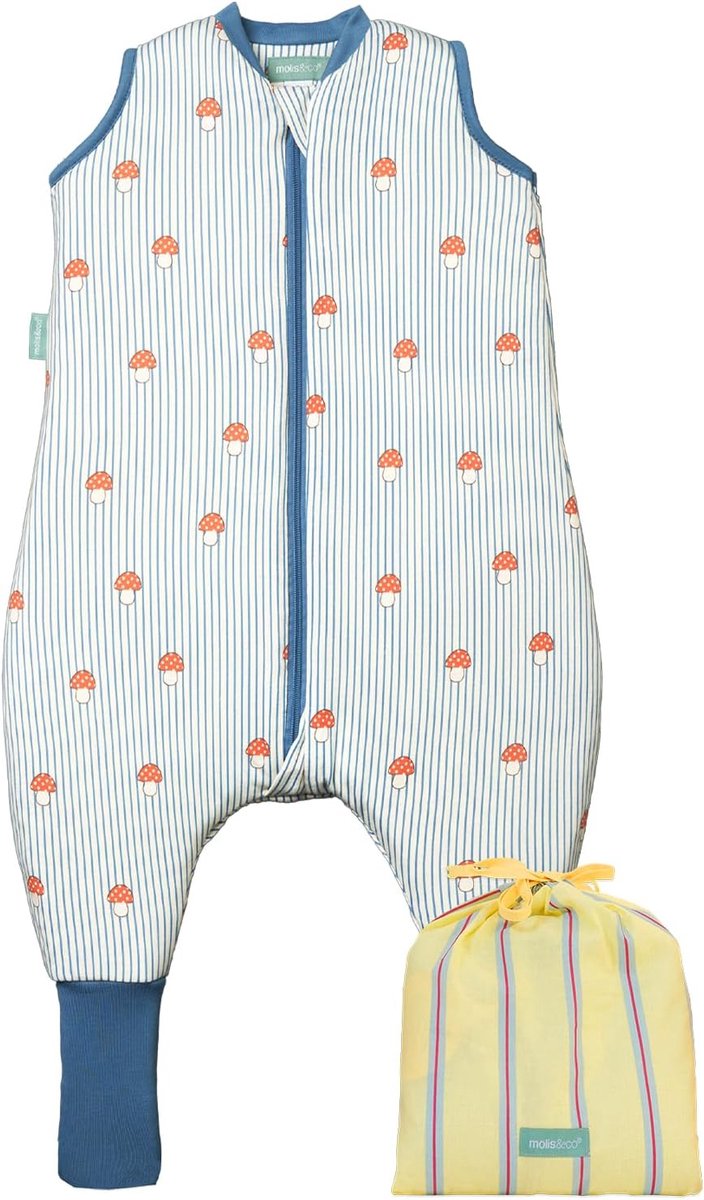SnelShoppen - Kinderslaapzak met Voeten en Sokken, 1 Tog, Licht Gewatteerd, 100% Katoen (Oeko-Tex 100), Paddenstoelen Print, Voor Lente en Herfst, 3 J