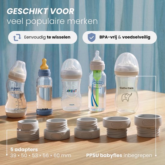 CoCo Care® Heat-2-Go Pro 2025 - Draagbare Flessenwarmer - Flessenwarmer Onderweg - Flessenwarmer Draadloos - 13.200 mAh - Inclusief 5 Adapters & PPSU Babyfles - Beige van Merkloos — afbeelding 5