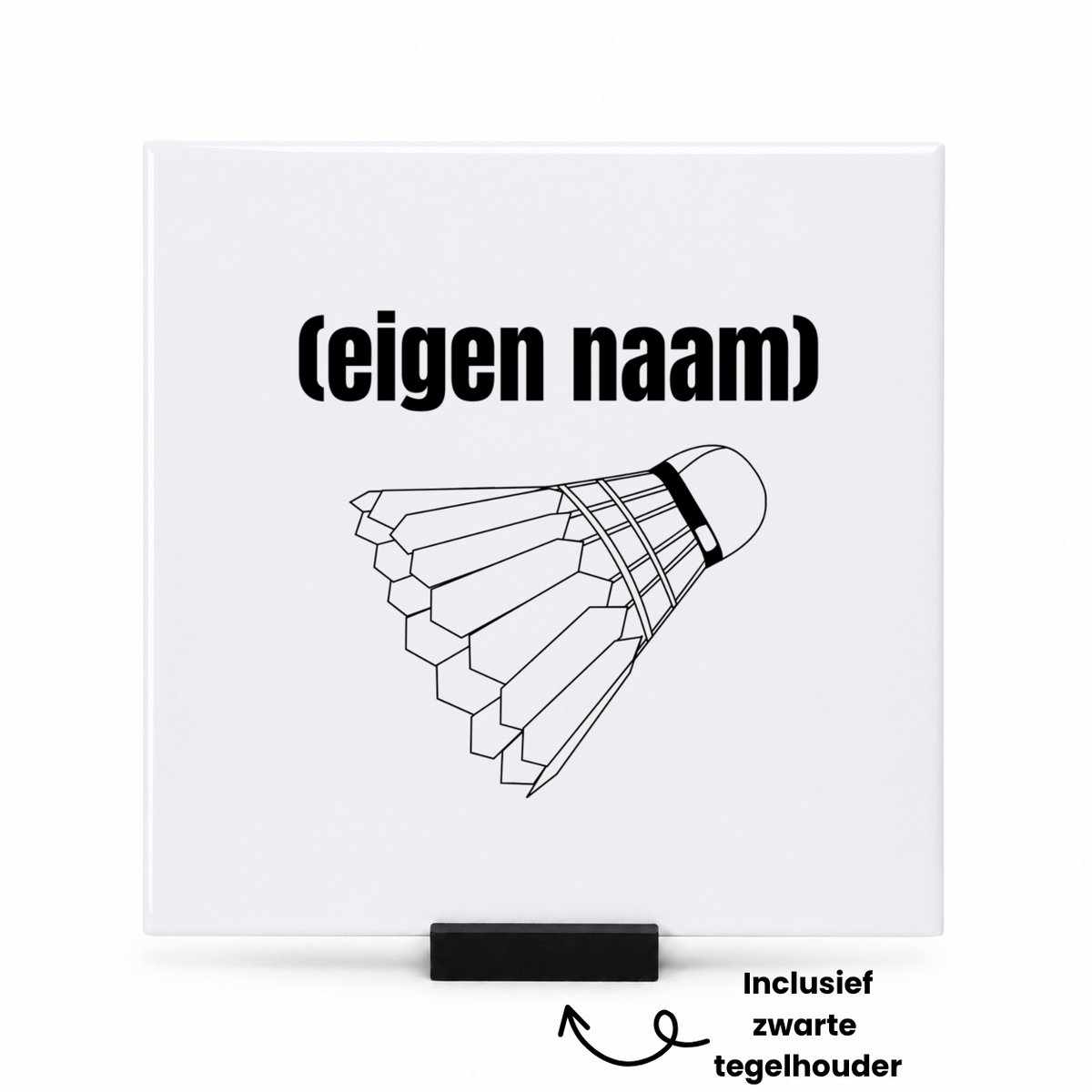Hacebo badminton shuttle met eigen naam tegeltje met tegelhouder - Badminton - badmintonner - tegeltjes met tekst - sport - verjaardag cadeau - kado - geschenk - spreuktegels - 15x15 CM Wit