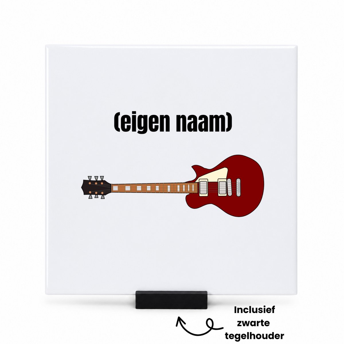 Hacebo rode elektrische gitaar met eigen naam tegeltje met tegelhouder - Gitaar - muziek liefhebbers - tegeltjes met tekst - gitaristen - gitaar liefhebbers - verjaardag - cadeau - kado - spreuktegels - 15x15 CM Wit