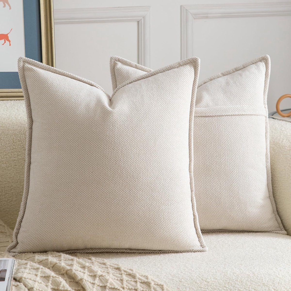 SnelShoppen - Set van 2 Chenille Fringe Kussenhoezen 60x60cm - Zacht Beige Decoratieve Kussens voor Bank en Slaapkamer - Boho Accent Kussens