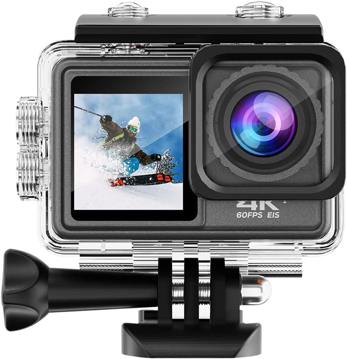 SnelShoppen - 4K Action Camera met Dual Screen, Wifi, Externe Microfoon, 4x Optische Zoom, 20 MP, Waterdicht, 21 Bevestigingen, 5 Lensfilters, Ideaal