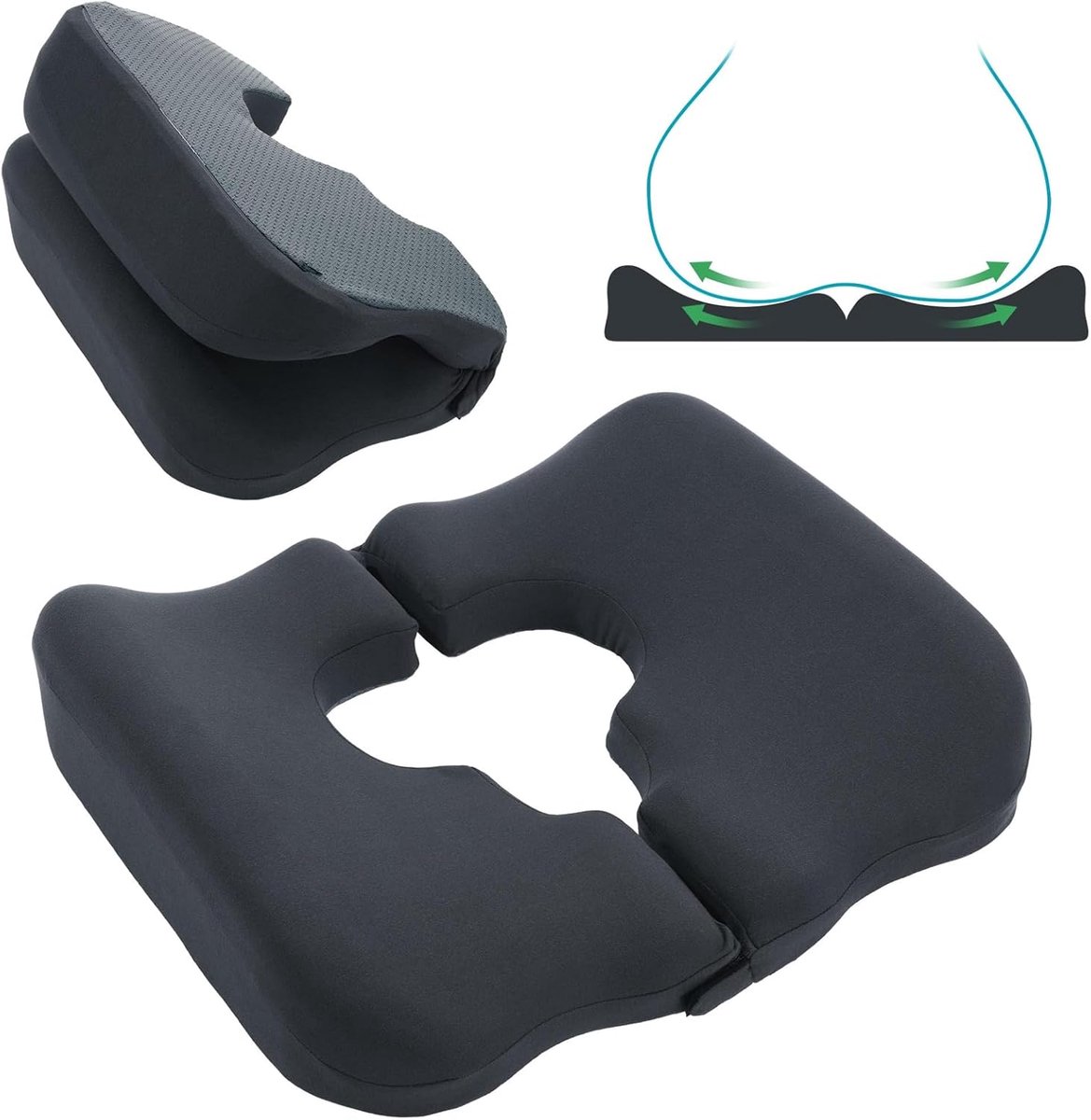 SnelShoppen - Hemorrhoid Pillow Donut Kussen Memory Foam Met Central Opening - Comfortabel Kussen Voor Bureau Stoel, Auto Zitplaats, Foldable, Ideaal