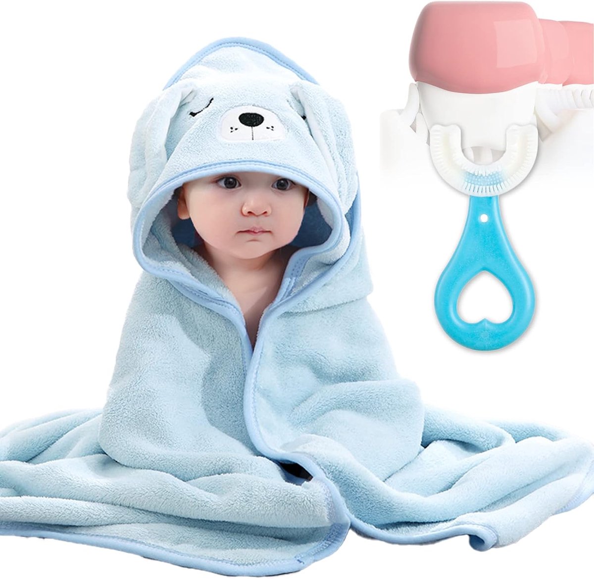 SnelShoppen - 2 x Kapdoeken voor Kinderen, Absorberende Baby Badhanddoek met Schattige Oortjes, Geschikt voor Pasgeborenen, Lichtgewicht, Blauw, Inclu