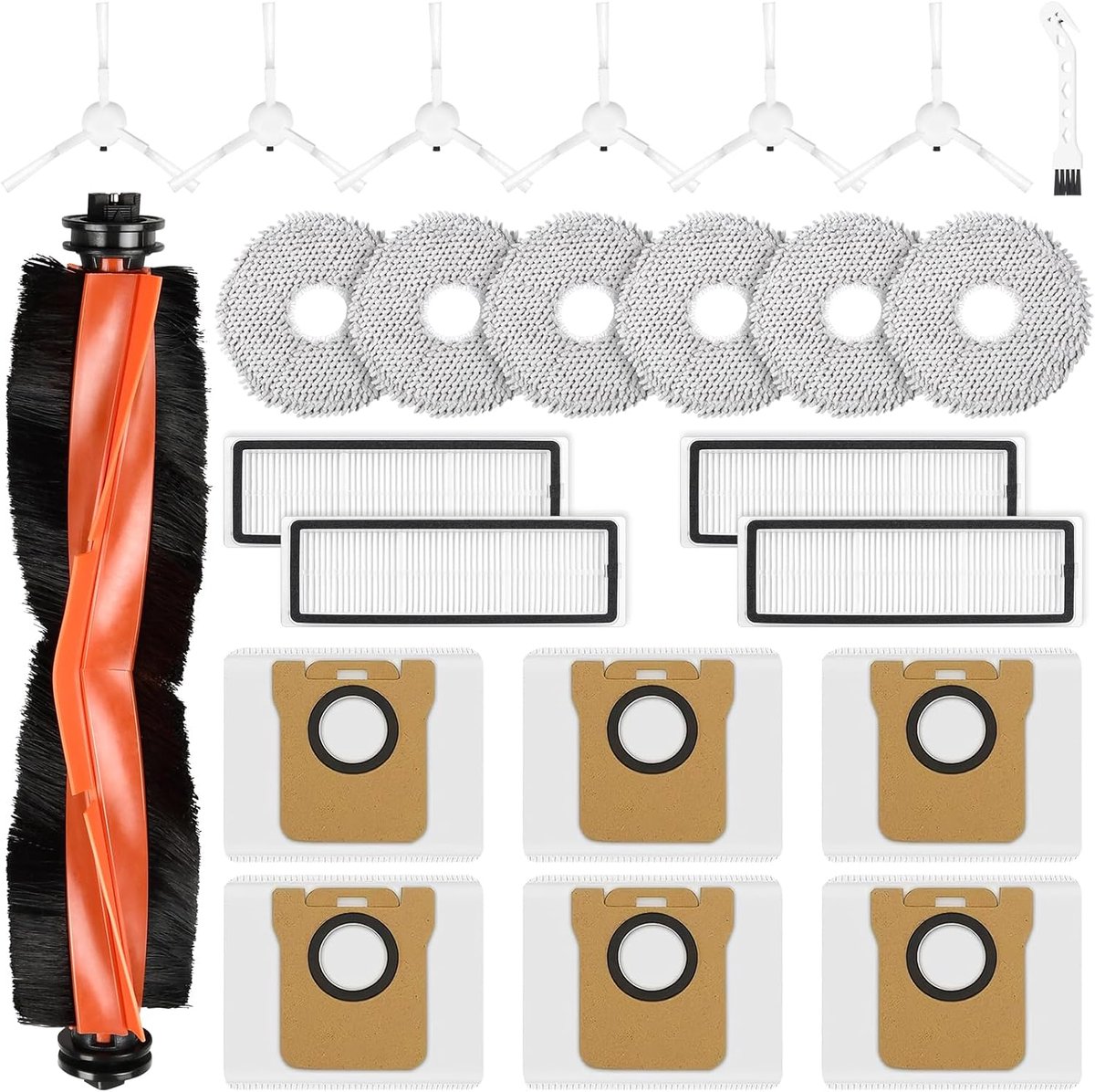 SnelShoppen - 24-delig Accessoire Set voor Robotstofzuiger, Inclusief Hoofdkwast, Vervangende Wipe Pads, Stofzakken, Zijborstels, HEPA Filters en Rein