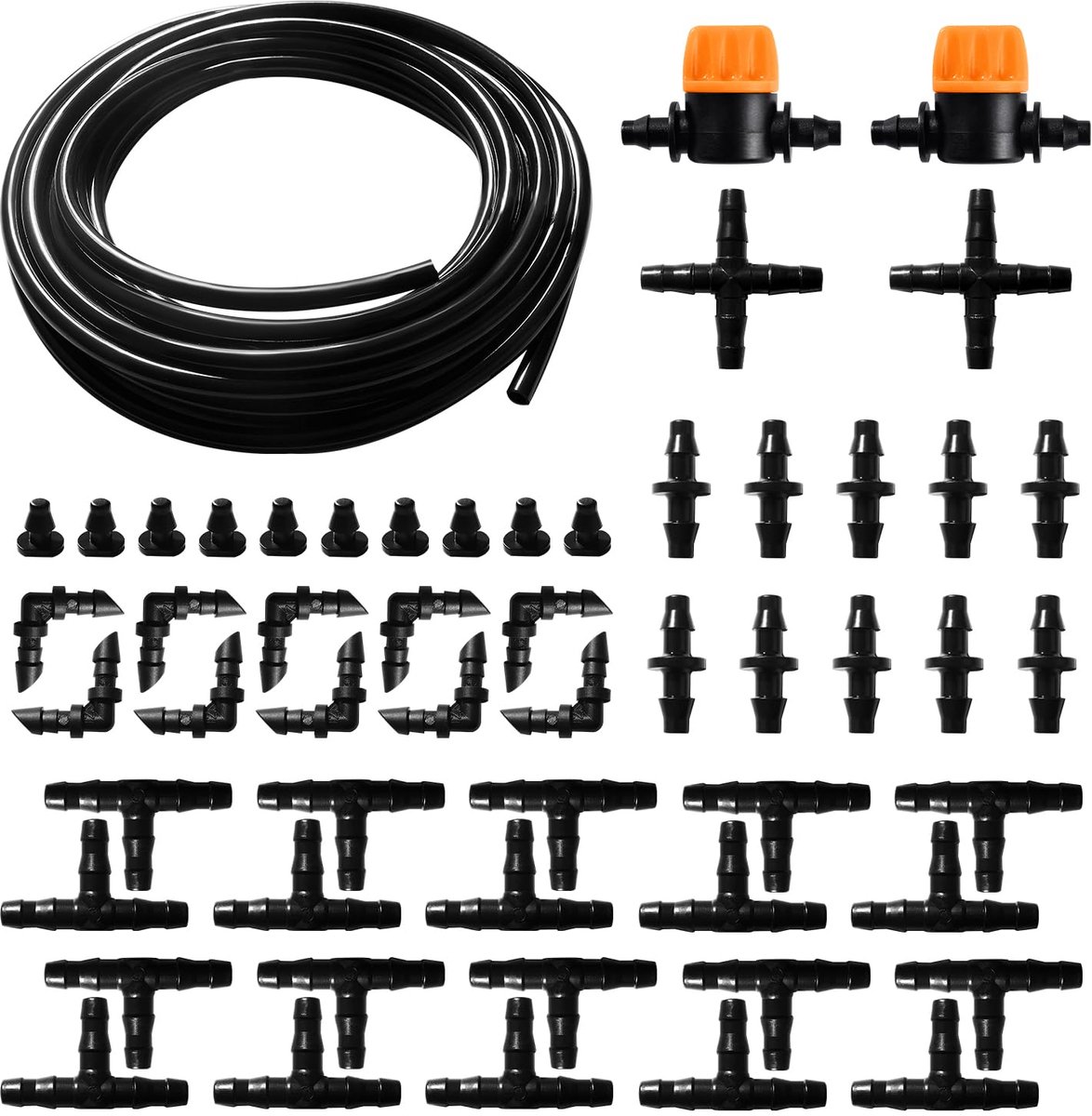 SnelShoppen - 55Pcs Drip Irrigation System Kit, 5m Irrigation Hose, DIY Tuin Irrigatie Systeem, Hoge Kwaliteit Plastic, Voor Gras, Patio, Landschap, C