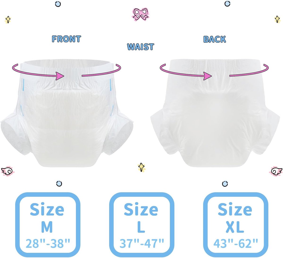 SnelShoppen - Volwassen luiers CutiePlusU, wegwerp incontinentie luiers met maximale absorptie voor de nacht, 2 stuks, maat L (95-120cm), witte kleur