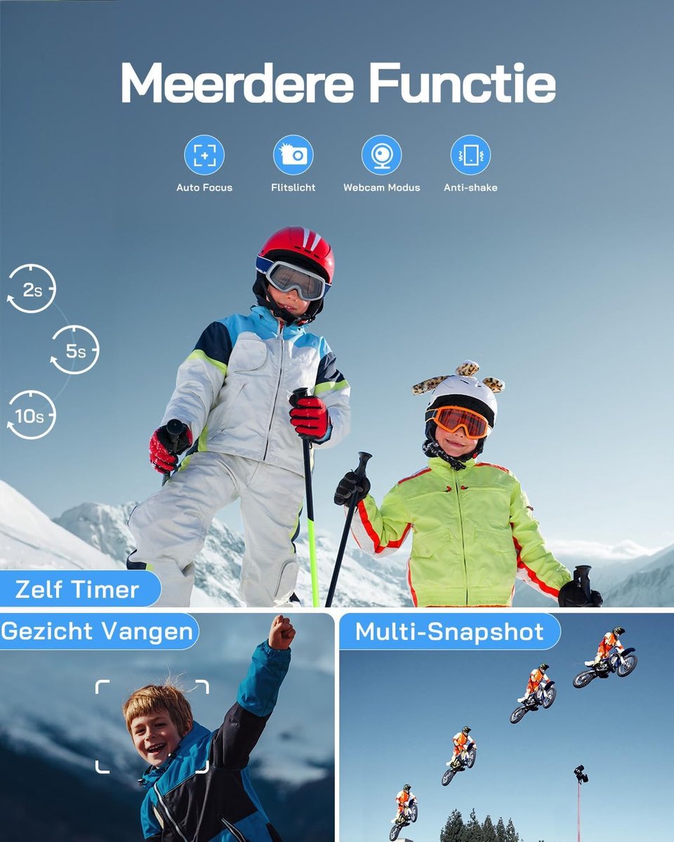 SnelShoppen - Digitale Camera 2.7K voor Kinderen, 50MP Compacter Vlogging Camera met 16x Digitale Zoom, Auto Focus, Perfect voor Fotografie en Video thumbnail 5