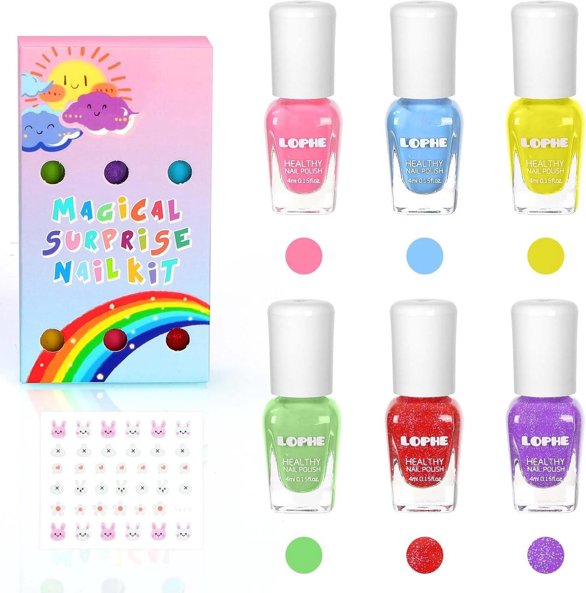 SnelShoppen - Kids Nagellak Set - 6 Stuks Rainbow Kleuren - Peel-off, Sneldrogend, Waterbasis, Niet-Toxisch, Perfect Cadeau voor Meisjes, Feest, Verja