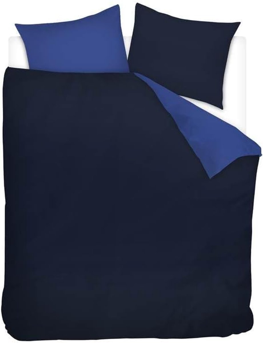 SnelShoppen - Snoozing Two Tone Dekbedovertrek 270x200/220 cm + 2 Kussenslopen 60x70 cm - Navy/Blauw - 100% Katoen - Reversibel Design