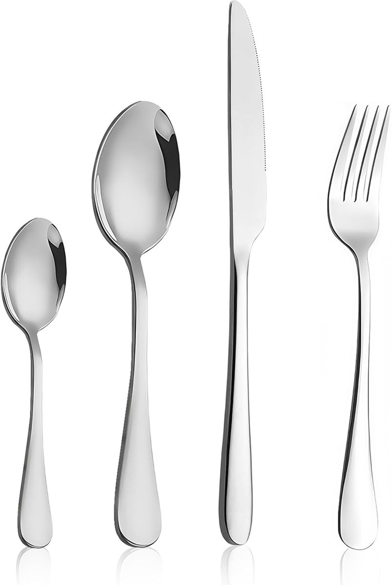 SnelShoppen - Bestekset voor 4 Personen, 16-delig RVS Bestekset met Messen, Vorken, Lepels, Glanzend, Vaatwasmachine Bestendig, Ideaal voor Diner en F
