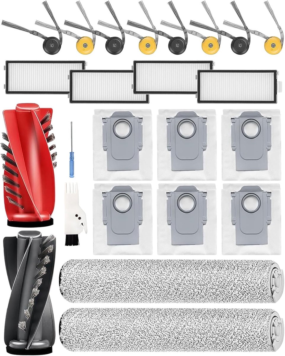 SnelShoppen - Accessoire Set voor Robotstofzuiger - 2 Hoofdborstels, 2 Rolvegers, 4 HEPA Filters, 6 Stofzakken, 6 Zijkanten, 1 Borstel, 1 Schroevendra