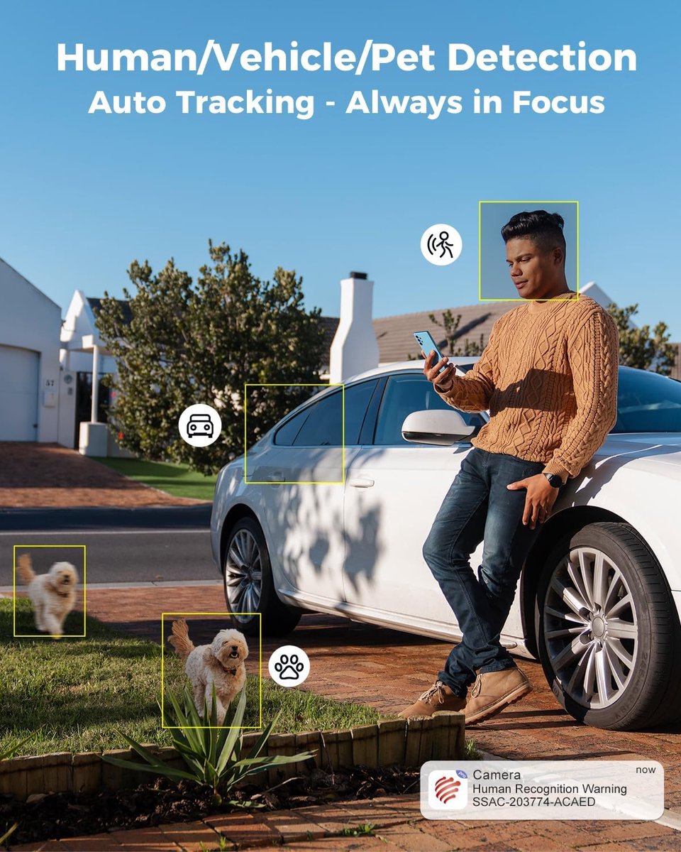 SnelShoppen - 4K 8MP IP Camera Buiten WiFi PTZ Beveiligingscamera met Auto Tracking, Nachtzicht in Kleur, Persoon/V voertuig/Dierherkenning, 2-Weg Aud