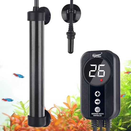 SnelShoppen - Hygger Titanium Aquarium Heater 200W met LED Display en Controller, Voor 114-152L Zoet- en Zoutwater Aquaria
