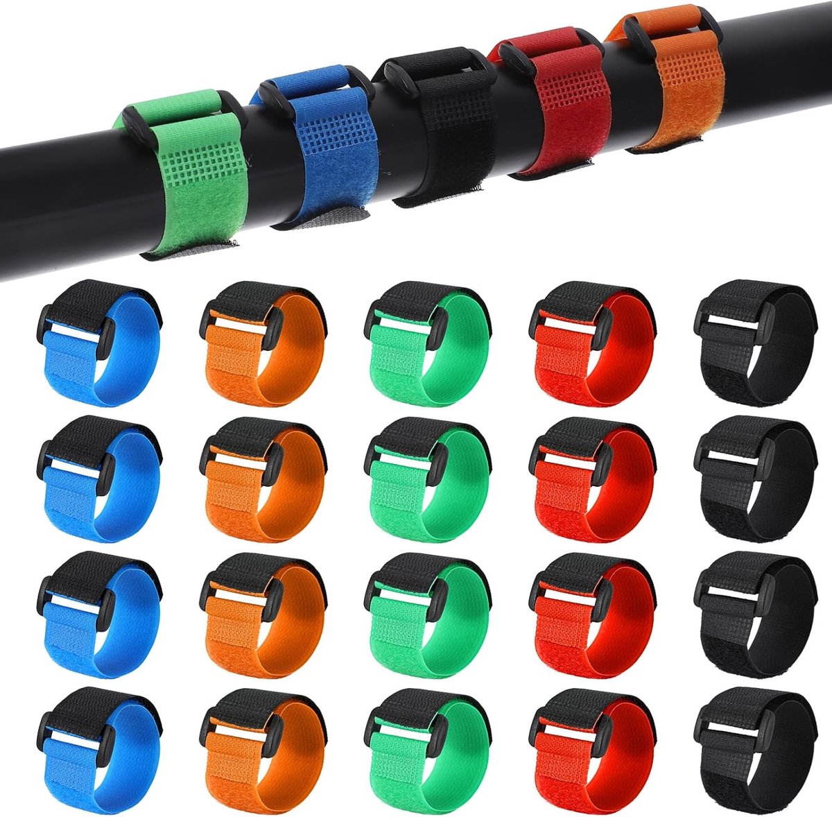 SnelShoppen - 20 Stuks Visspullen Lussen, 5 Kleuren Haak & Lus Vistraps, Verstelbare Elastische Hengelriemen voor Casting & Vliegvissen, Nylon Polyest