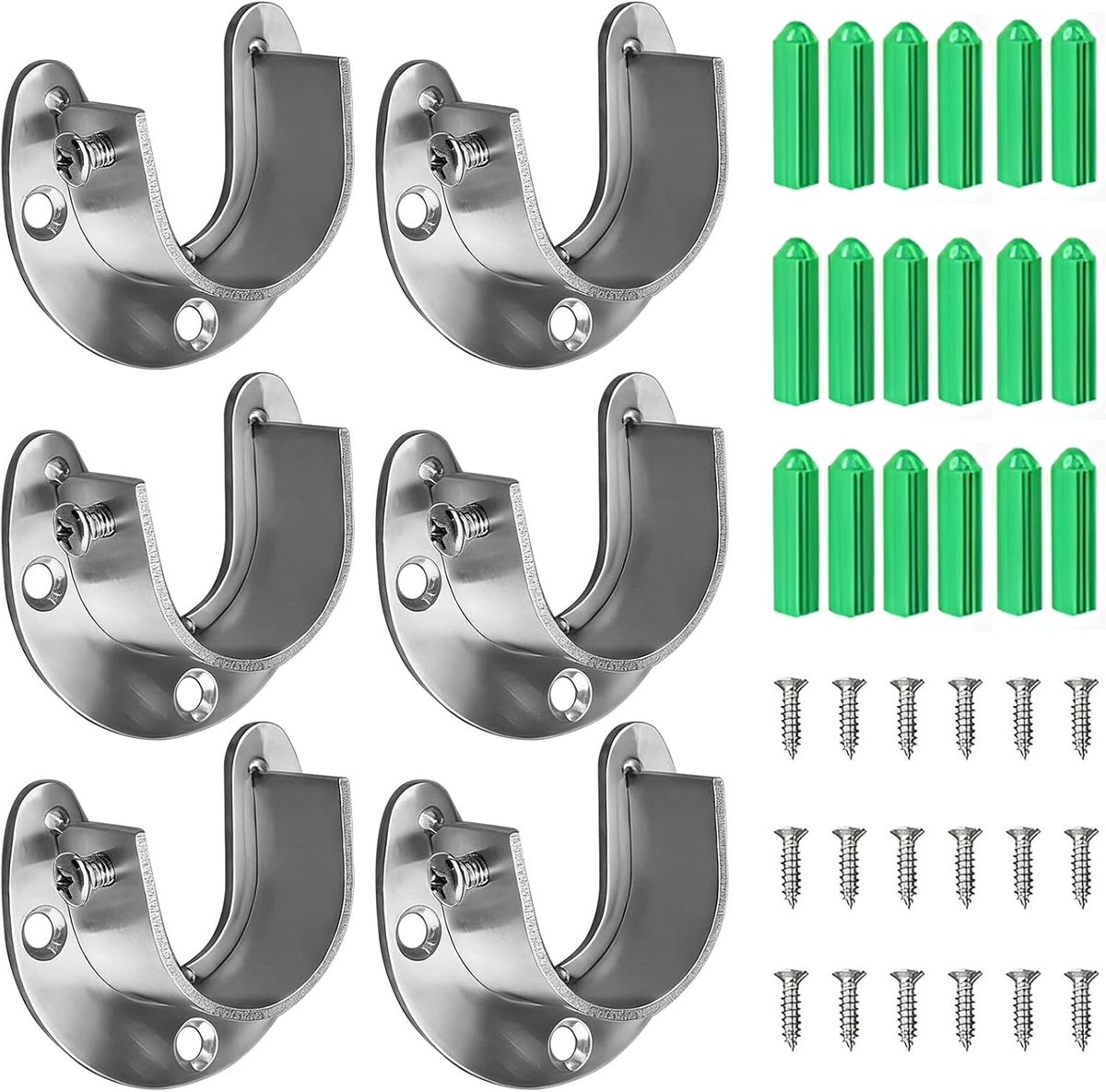 SnelShoppen - 6 Stuks Stanghouders 22 mm Ronde Buishouder U-vorm Roestvrij Staal voor Kledingstang, Gordijnroede, Douchegordijn en Kledingkast