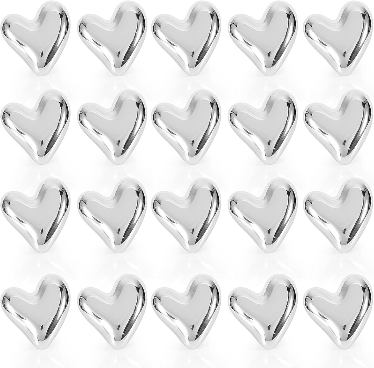 SnelShoppen - 20 Hart Magneten Koelkast Magneten - Schattige 3D Decoratieve Magneten voor Magnetisch Bord, Whiteboard, Keuken en Kantoor - Zilver en G