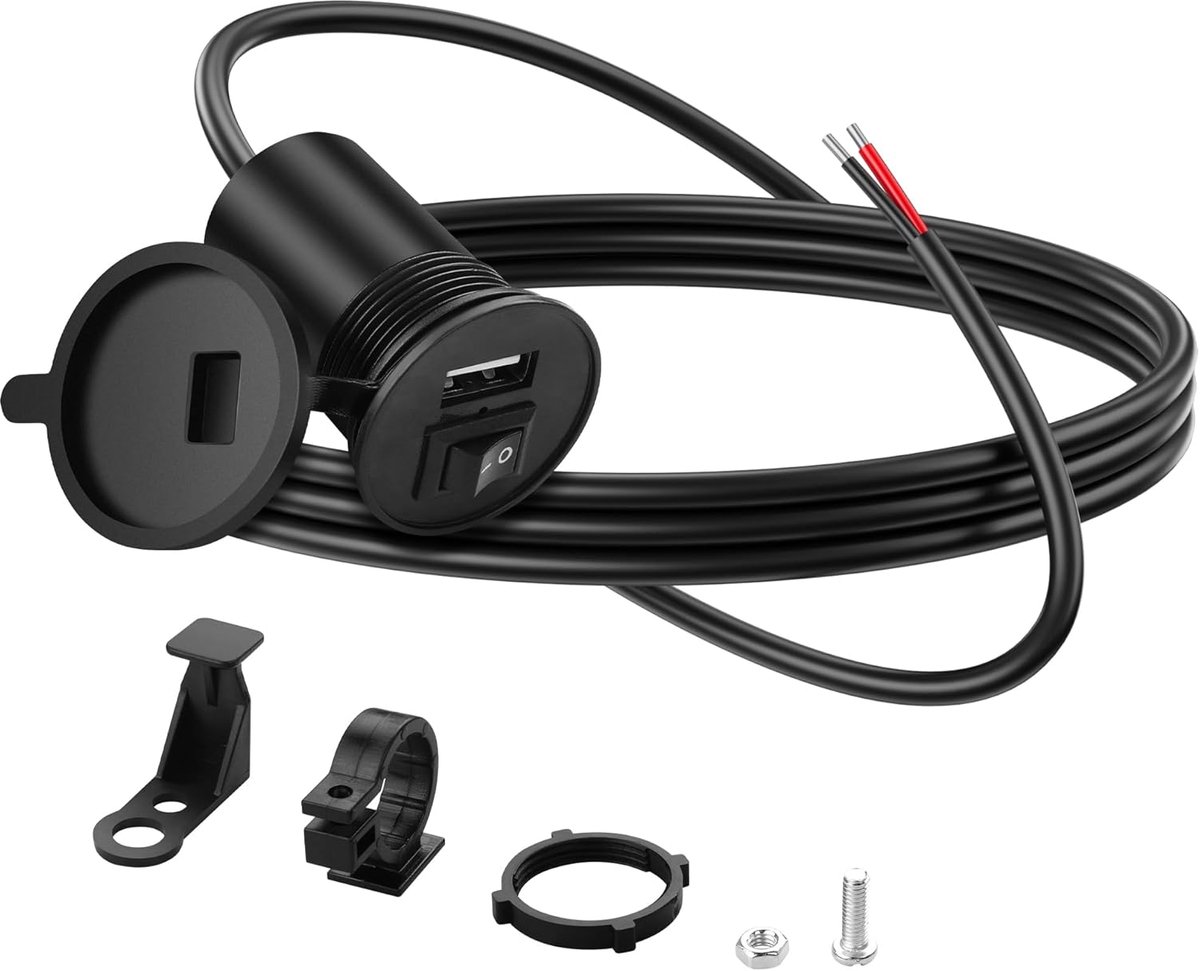 SnelShoppen - Motorfiets USB Oplader met Schakelaar 12V 1.5A Waterproof PD Outlet Voor Boot, Truck, RV, UTV en Marine Voertuigen