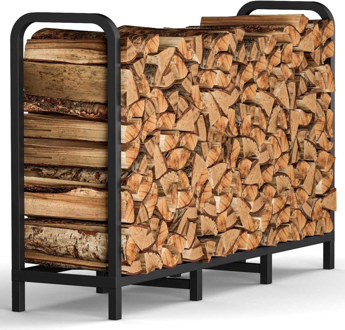 SnelShoppen - Firewood Rack 122 cm - Verstelbaar en Stabiel Houtrek voor Haard - Binnen en Buiten - Metalen Houten Stapelhouder - Zwart