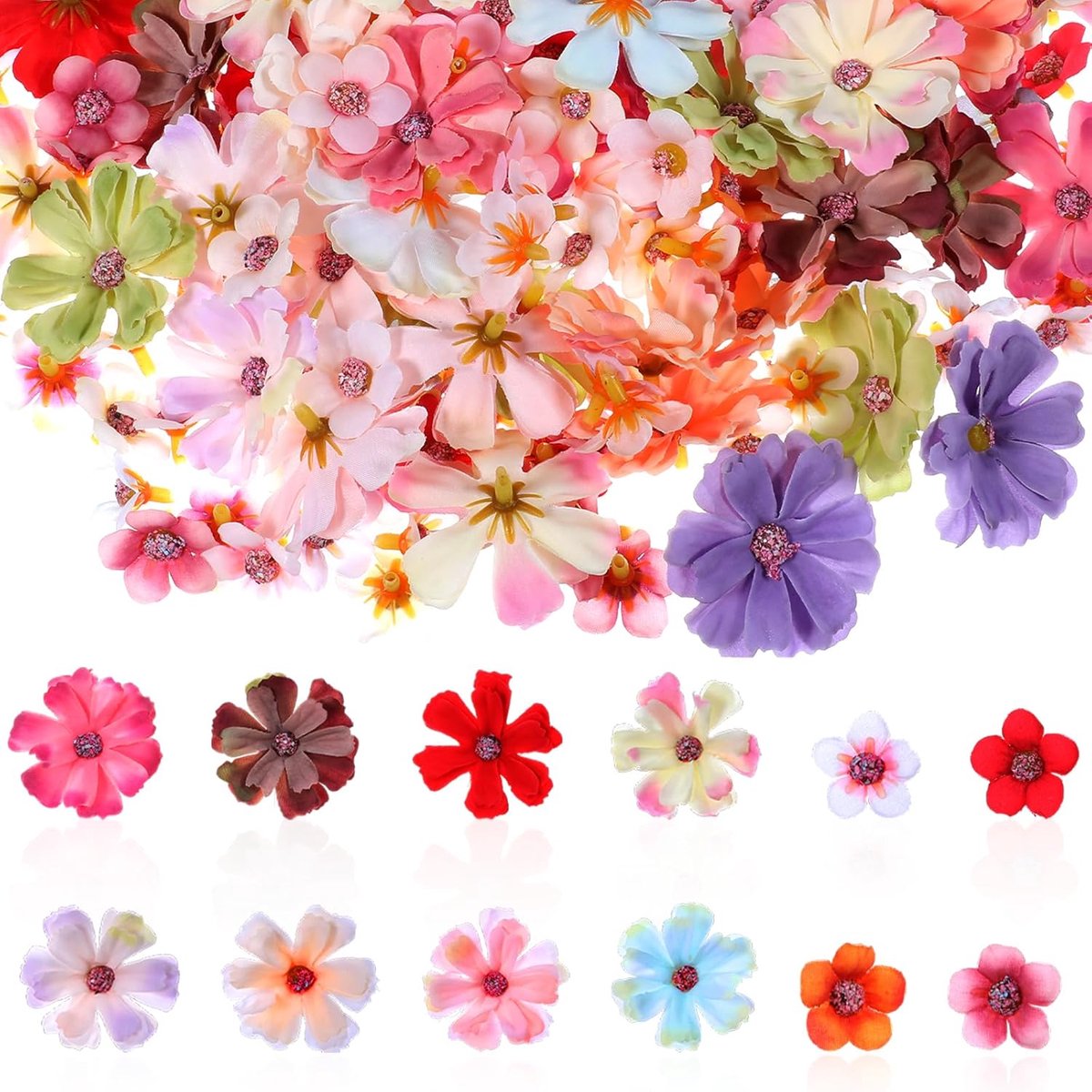 SnelShoppen - 150 Pcs Kunstbloemen voor Knutselen, Mini Kleurrijke Kunstbloemen, Bloem Craft Hoofden, Bloemdecoratie voor Bruiloft, Feest, Huis, Scrap
