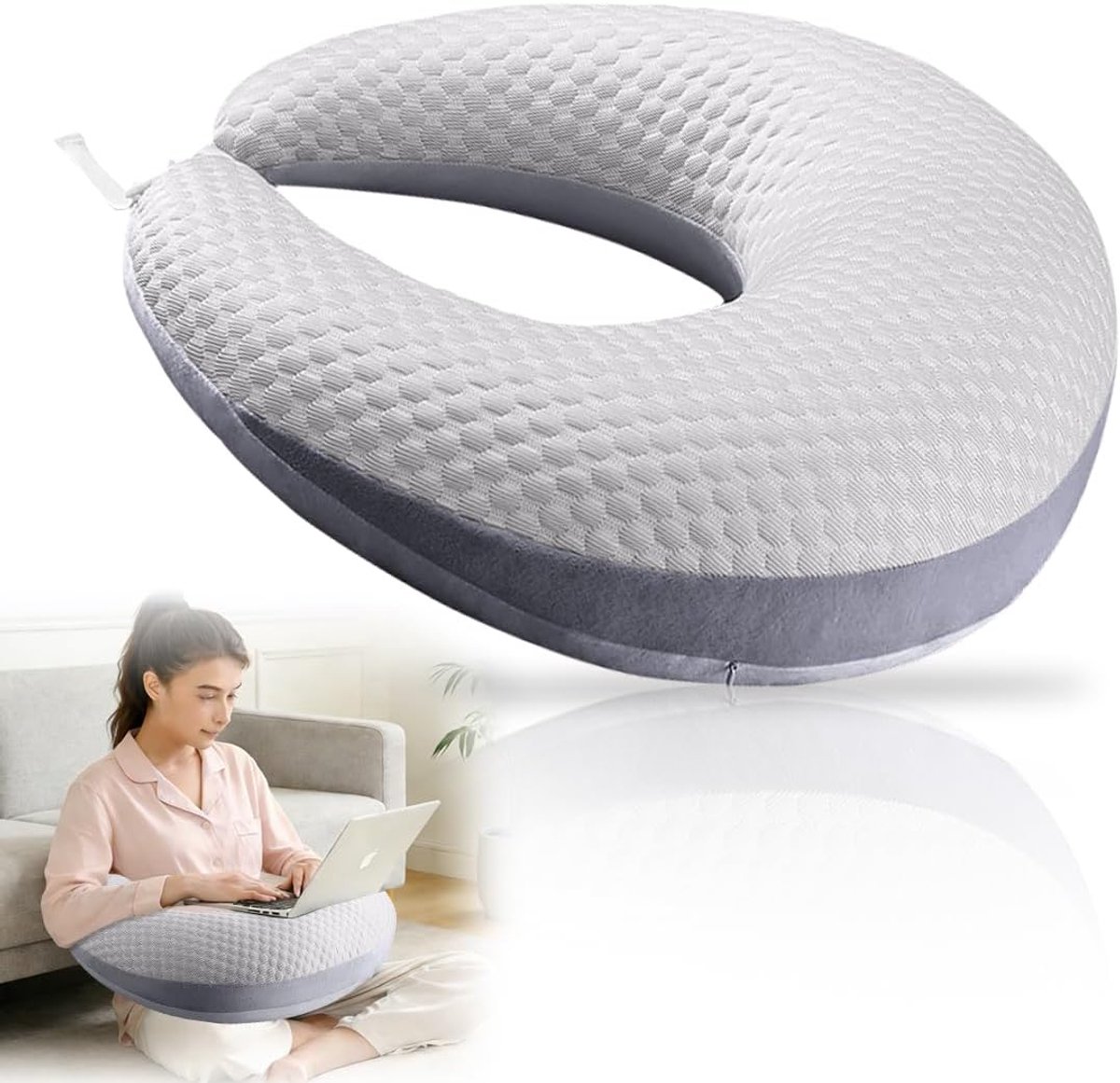 Ergonomisch Kussen - Leeskussen Armsteun - Comfortabel Lezen - U-vormig Ontwerp - Verstelbaar - Zilvergrijs