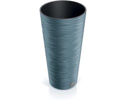 Ronde Houtnerf Pot - Bloemplant Bak - Binnen Buiten Planten - Inclusief Insert - D 30cm H 57.5cm - Scandinavisch Blauw