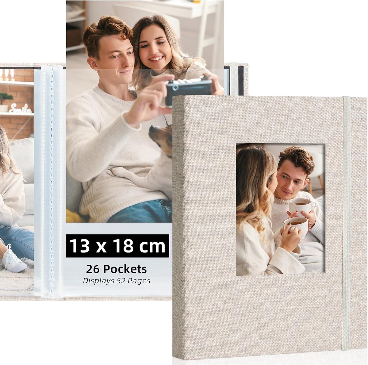 SnelShoppen - Fotoalbum 13x18 cm - 26 Insteekvakken - Beige - Transparante Foto-insteekhoezen voor Herinneringen - Perfect voor Feesten en Gelegenhede
