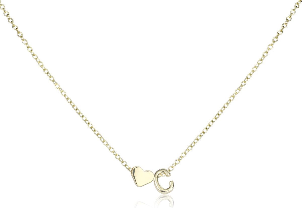SnelShoppen - Dames Gouden Hartvormige Briefketting, Vergulde Hartinitiële Ketting voor Verjaardagscadeau, 44cm Titaniumstaal voor Dames en Meisjes