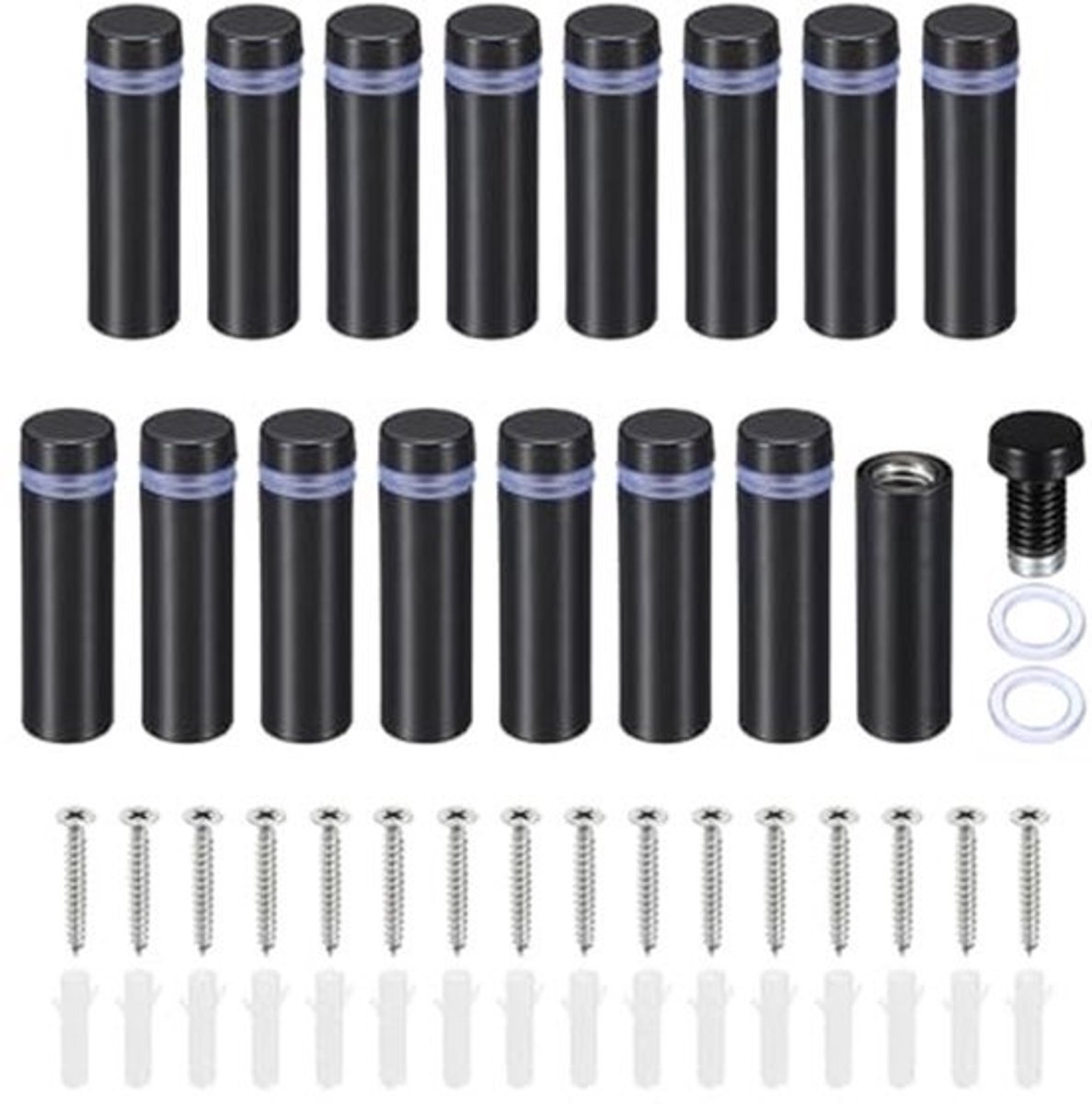 1/2 Inch x 1,6 Inch Roestvrij Stalen Teken Afstandsschroeven Set - 16 Stukken, Zwart