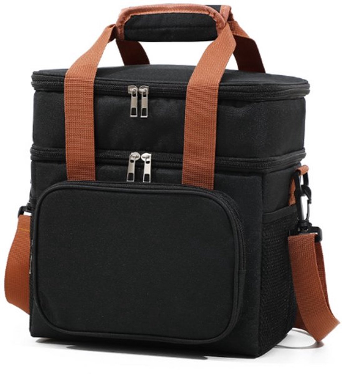 Unisex dubbellaagse geïsoleerde lunchtas, herbruikbare lekvrije lunchbox/koeltas, geschikt voor werk, picknicks, school of reizen, zwart met twee compartimenten.